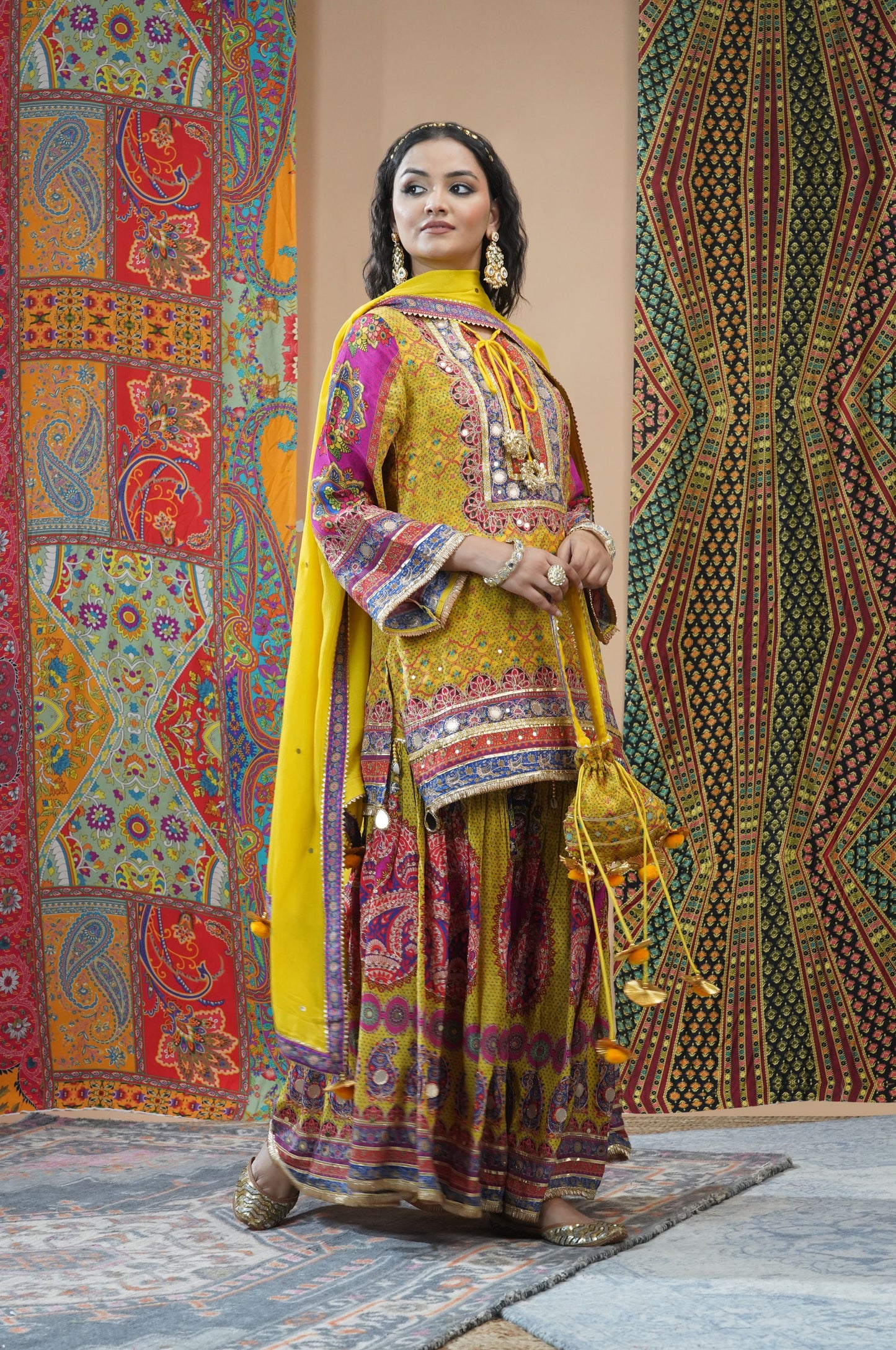 Yellow Viscose Sharara Suit with Delicate Embroidery - Swara Collection