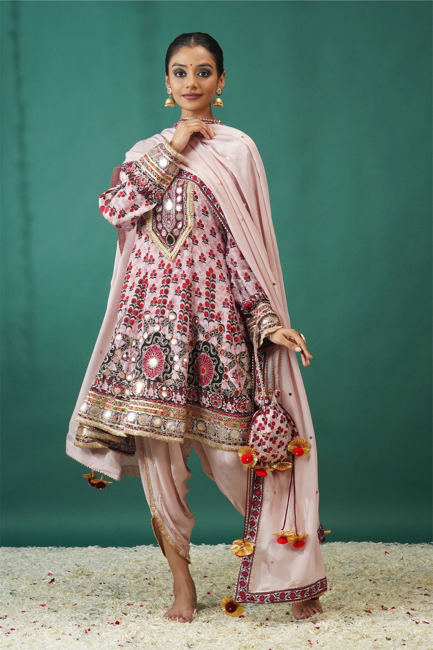 Baby Pink Short Anarkali With Dhoti Pant : Sawara Collection