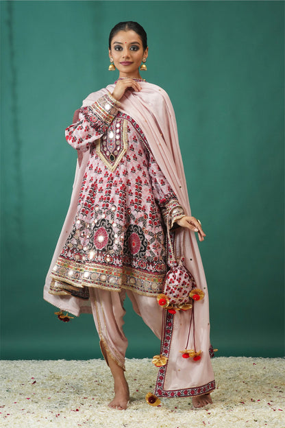 Baby Pink Short Anarkali With Dhoti Pant : Sawara Collection