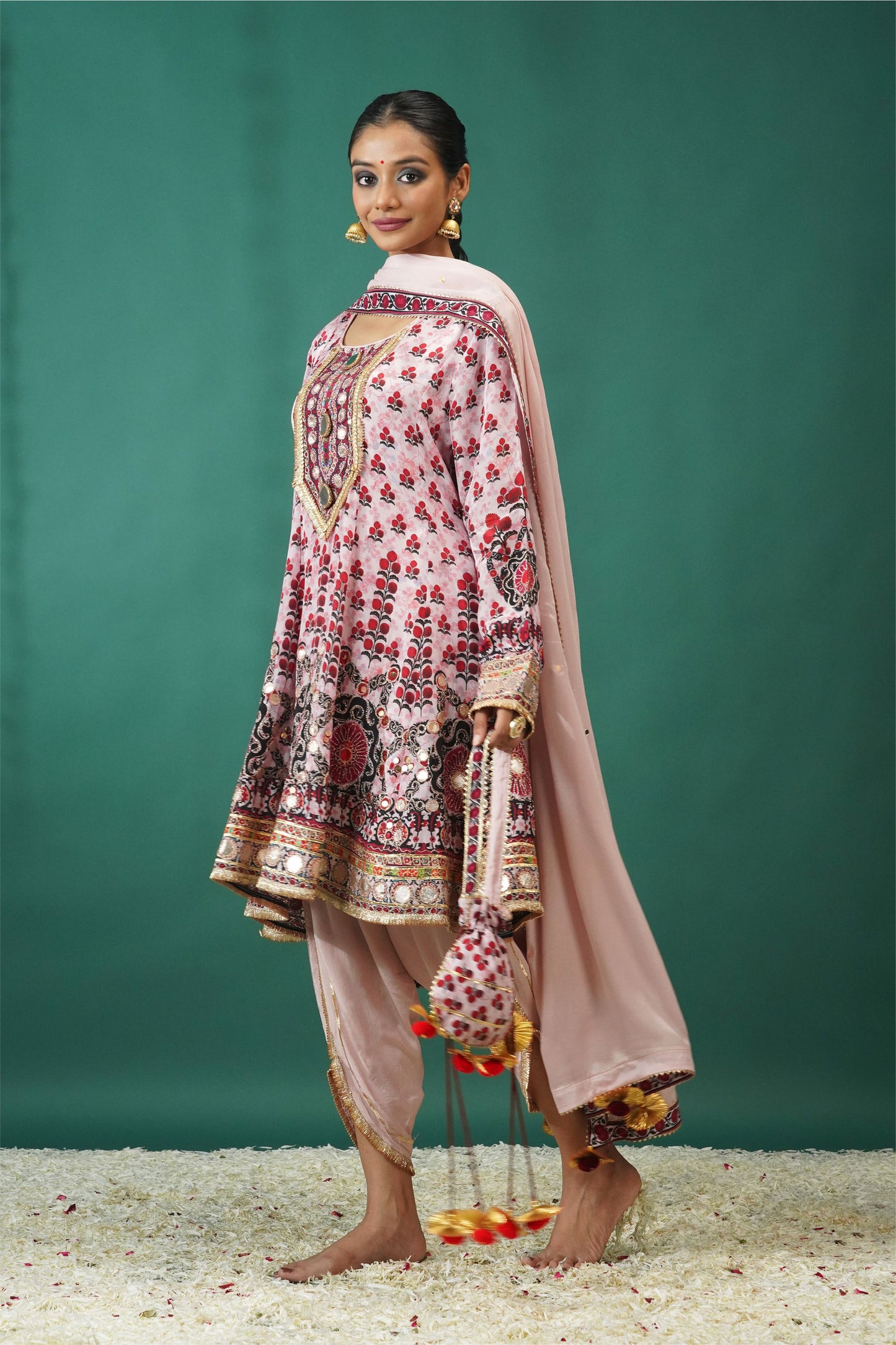 Baby Pink Short Anarkali With Dhoti Pant : Sawara Collection