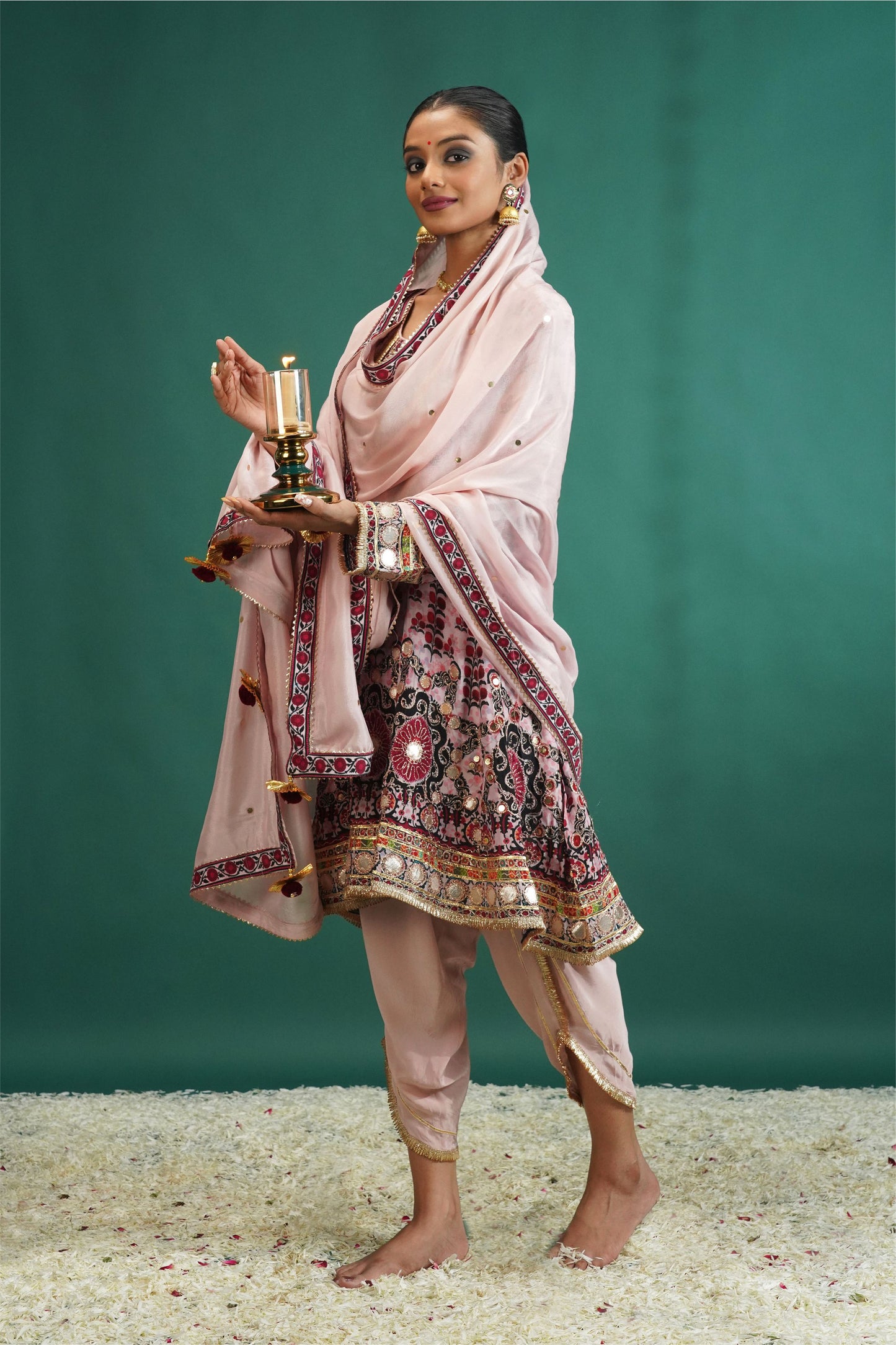 Baby Pink Short Anarkali With Dhoti Pant : Sawara Collection