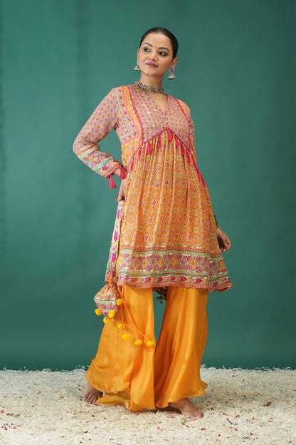 Floral Ensemble Peach Short Anarkali : Sawara Collection