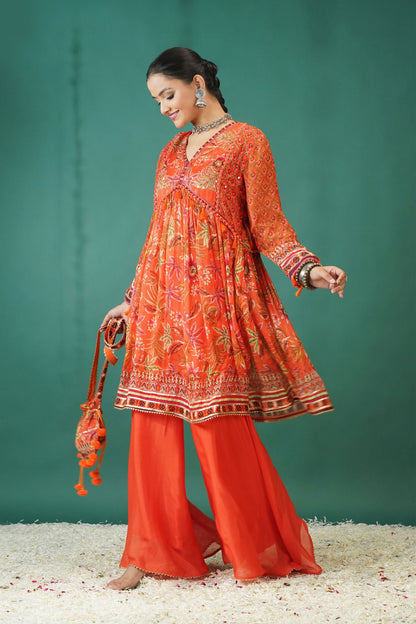 Floral Ensemble Baby Crimson Red Short Anarkali : Sawara Collection