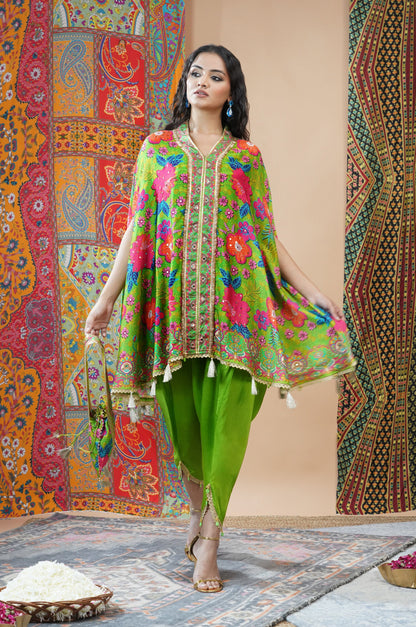 Emerald Green Festive Ensemble Kimono with Dhoti : Sawara Collection