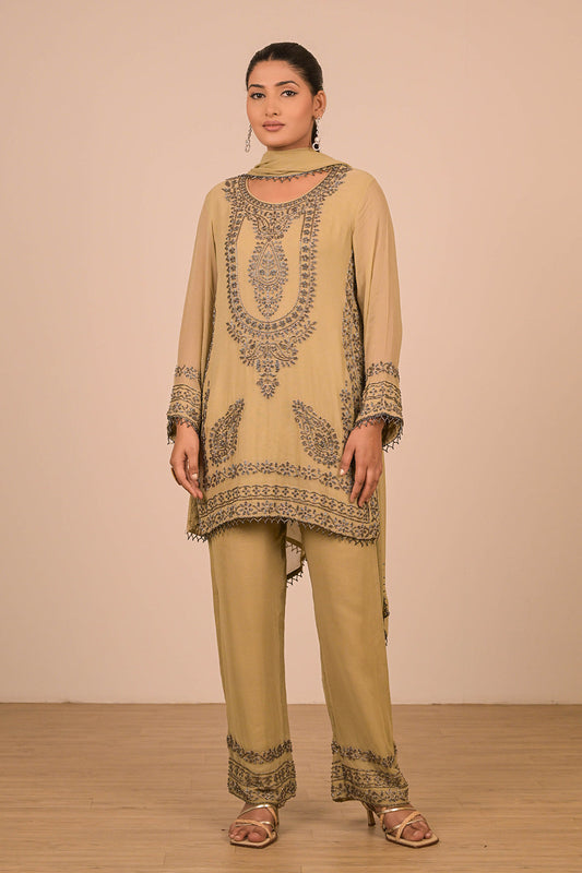 Pista Pearl Embroidered Georgette Kurta Set