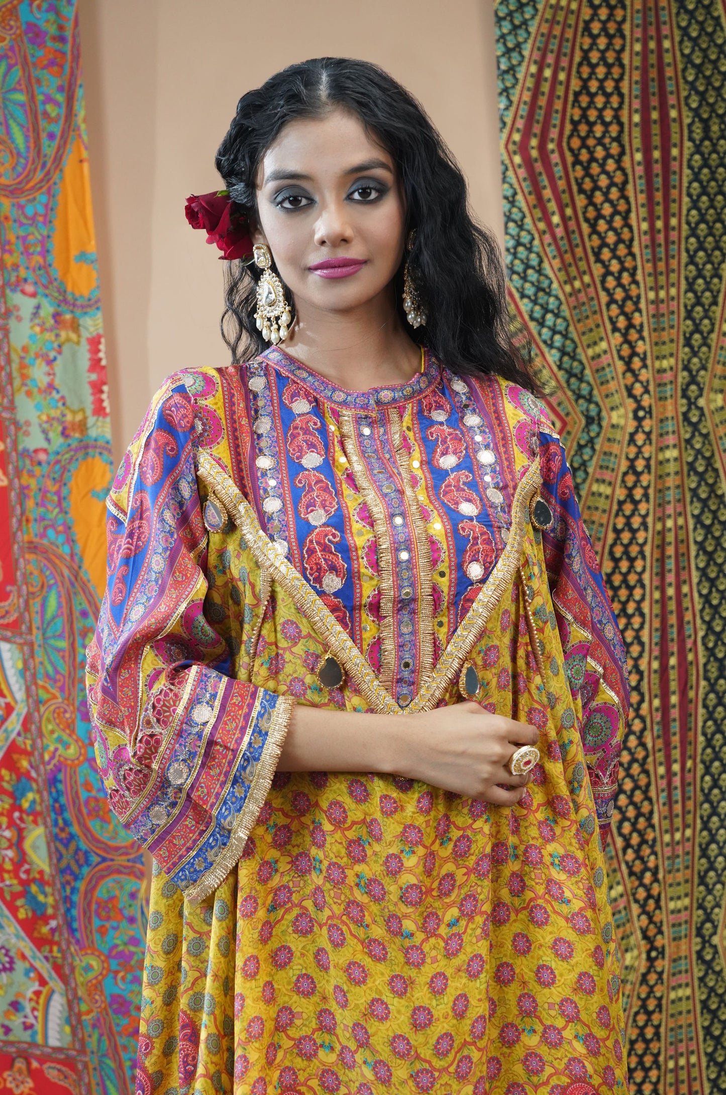 Yellow Viscose Anarkali with Tulip Pant - Swara Collection