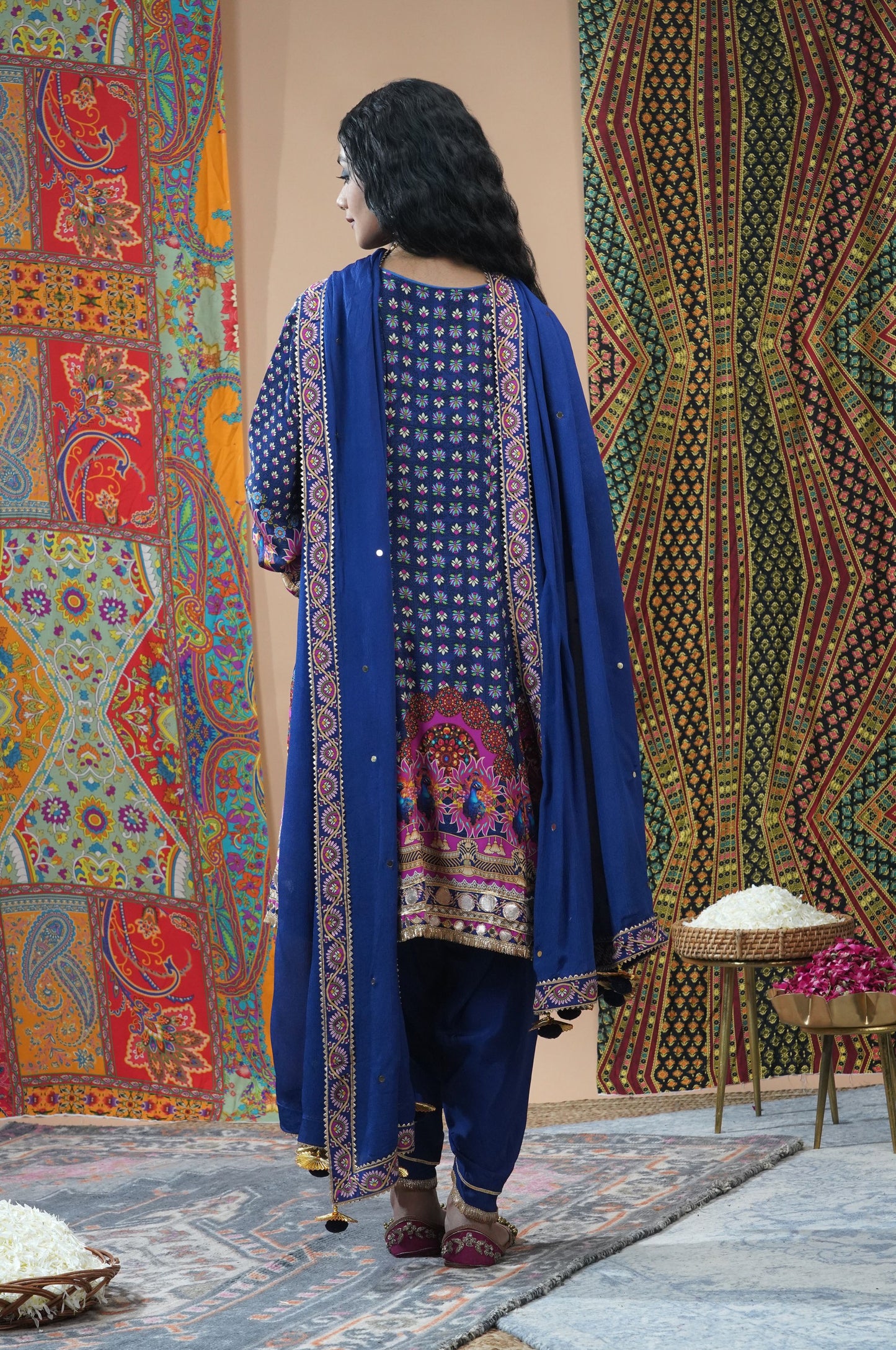 Peacock Blue Viscose Anarkali with Dhoti Pant - Swara Collection