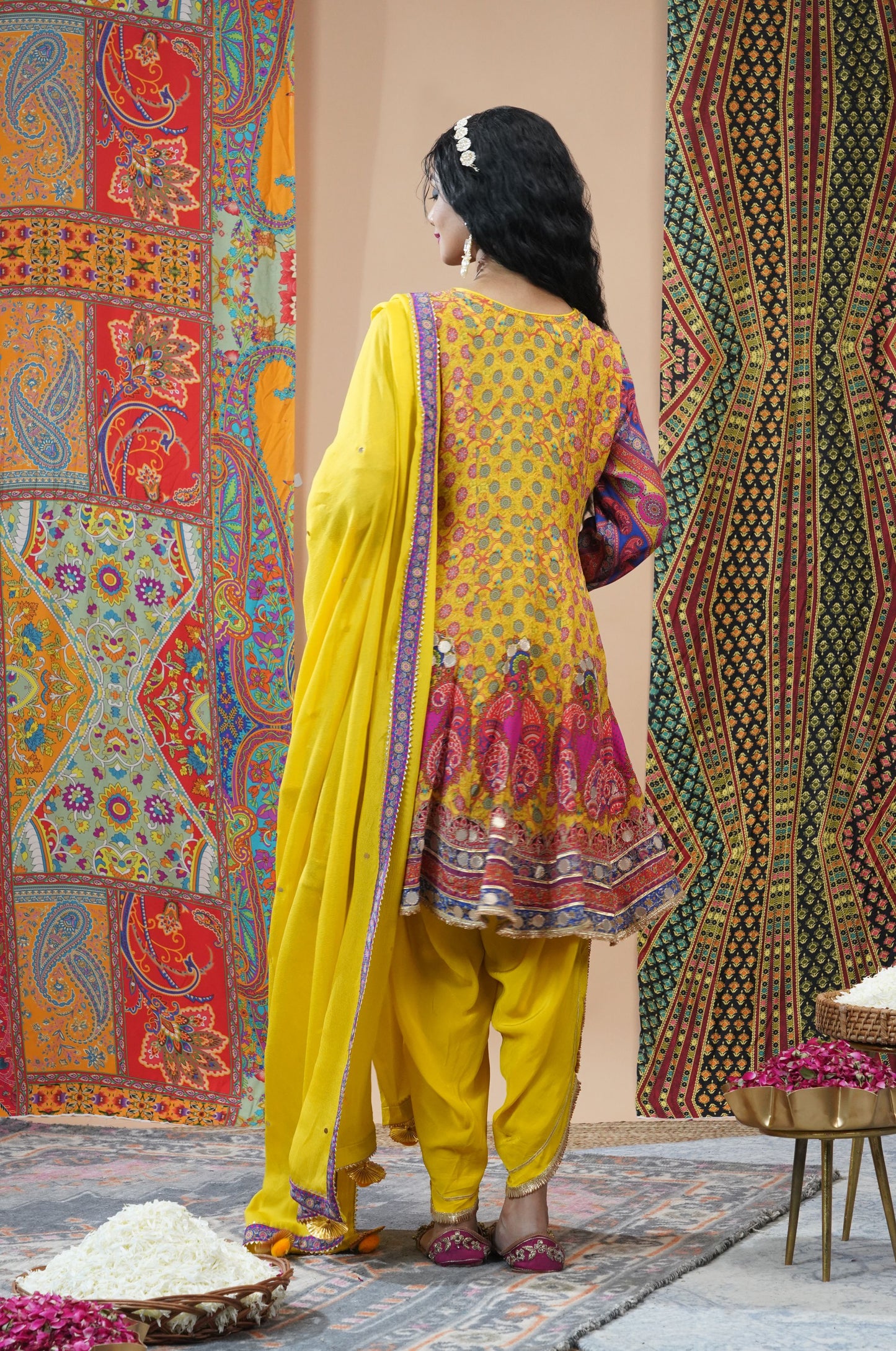 Yellow Viscose Anarkali with Dhoti Pant - Swara Collection