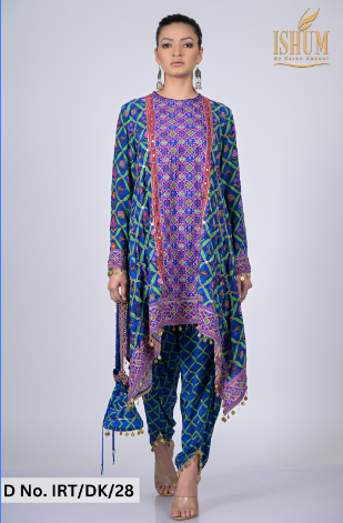 Elegant Traditional Ensemble: Vibrant Blue & Purple Patterned Kaftan - Cotton Muslin #ISH028