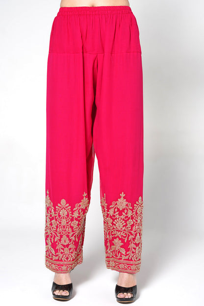Black Georgette Kurta Set With Contrast Magenta Pink Embroidered Straight Pants
