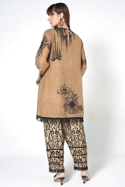 Daily Drama Brown Black Linen Printed Co-ord Set