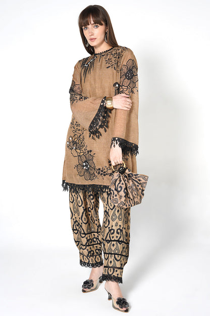 Daily Drama Brown Black Linen Printed Co-ord Set
