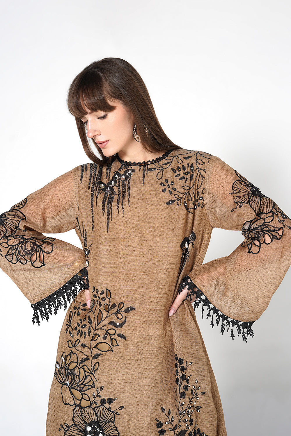 Daily Drama Brown Black Linen Printed Co-ord Set