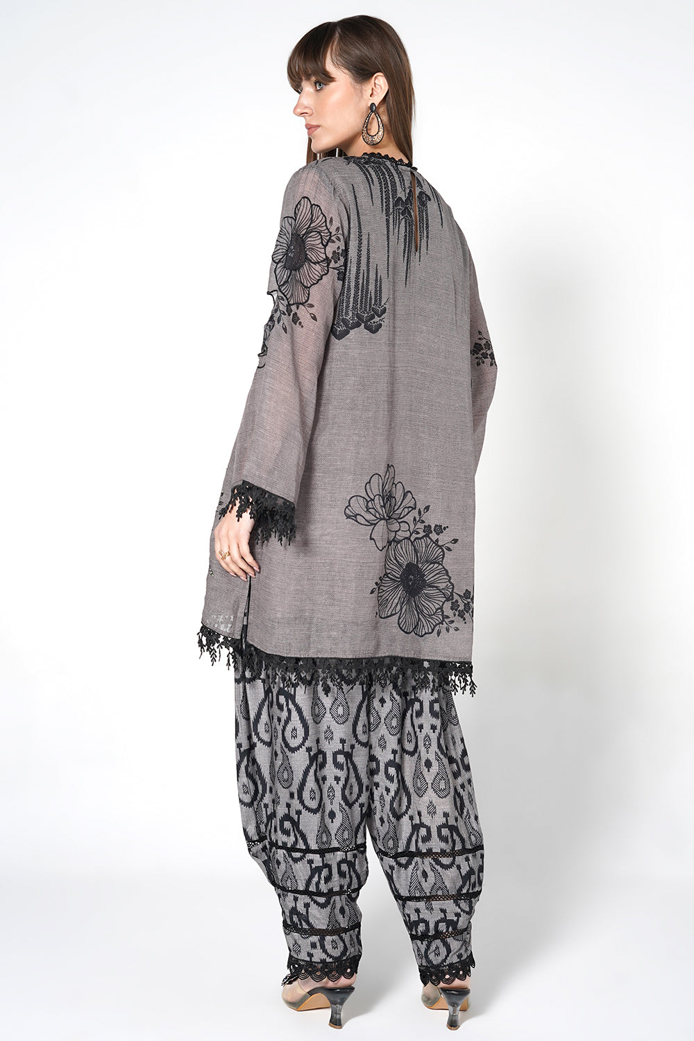 Daily Drama Grey Linen Designer Kurta Palazzo Set