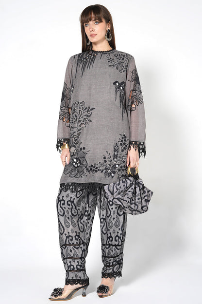 Daily Drama Grey Linen Designer Kurta Palazzo Set