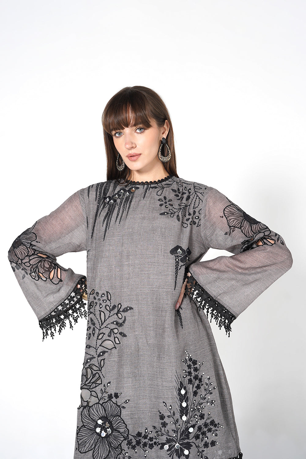 Daily Drama Grey Linen Designer Kurta Palazzo Set