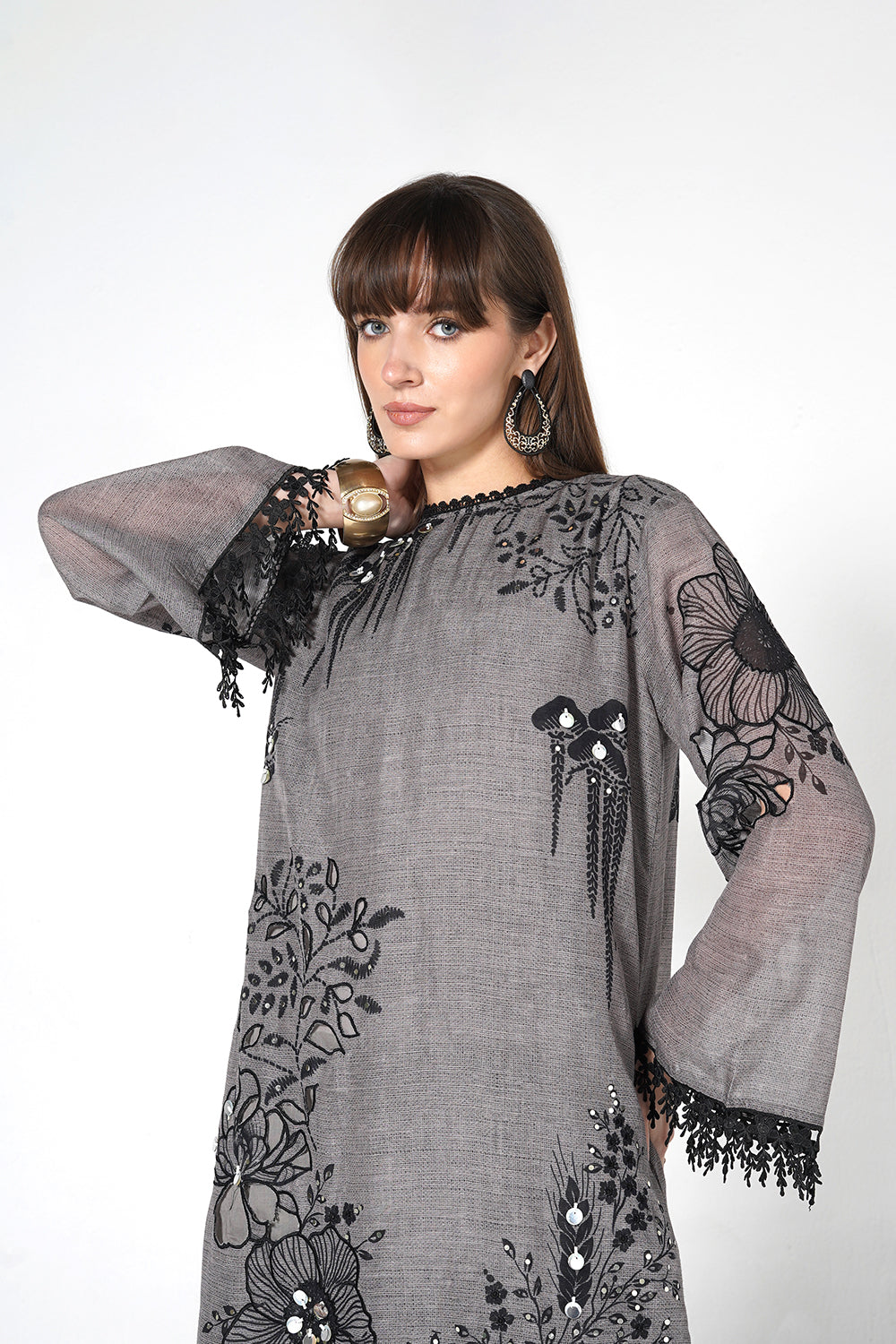 Daily Drama Grey Linen Designer Kurta Palazzo Set