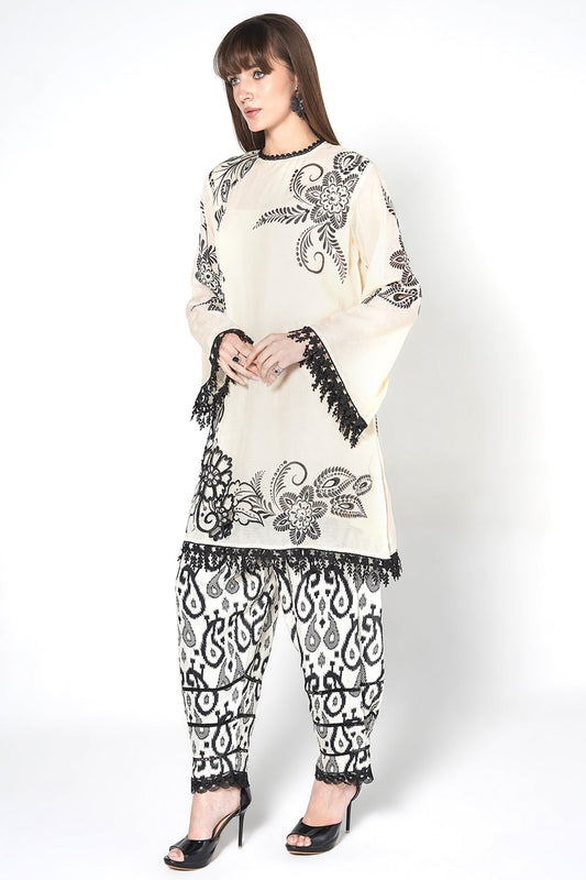 Daily Drama Ivory Black Linen Designer Co-Ord Set