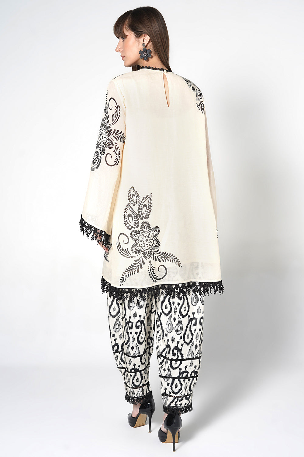 Daily Drama Ivory Black Linen Designer Co-Ord Set