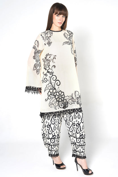 Daily Drama Ivory Black Linen Designer Co-Ord Set