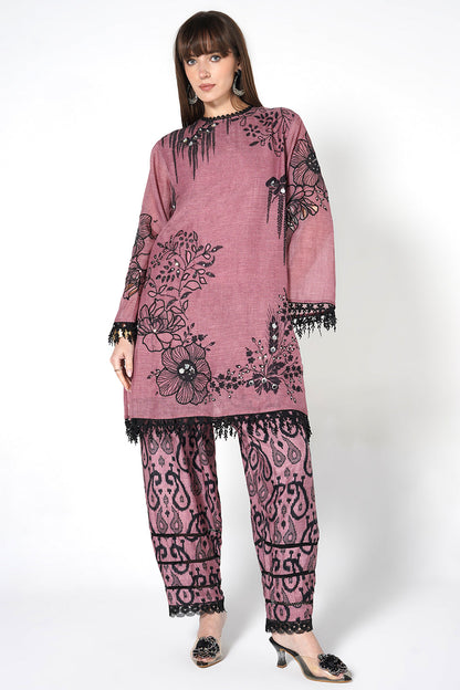 Daily Drama Mauve Linen Printed Designer Co-Ord Set
