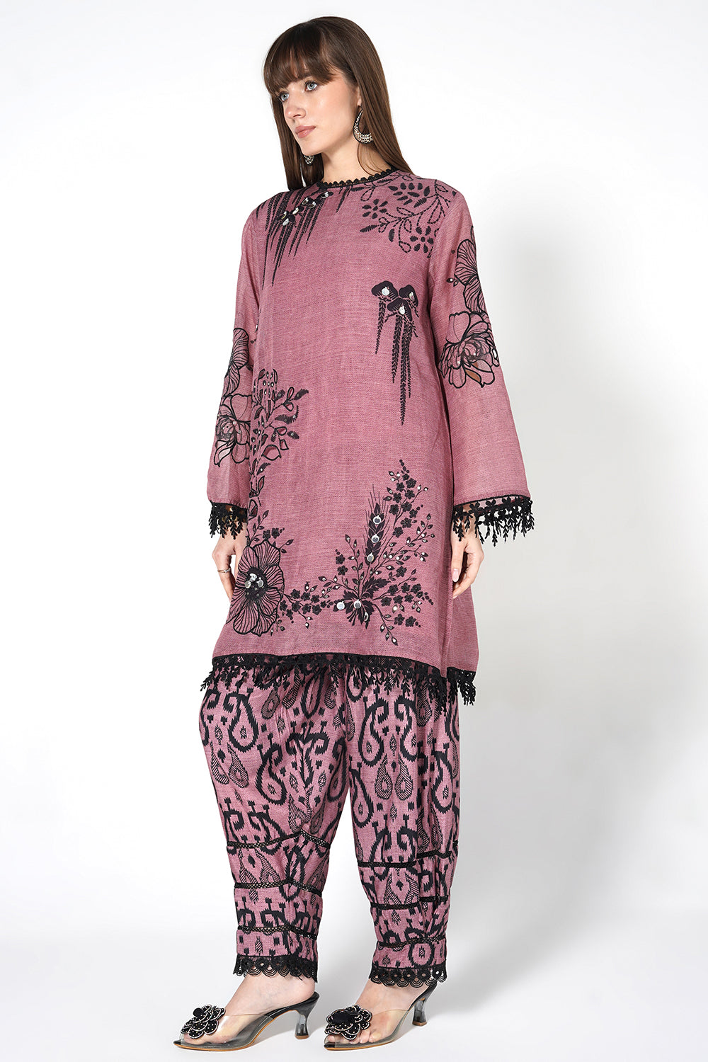 Daily Drama Mauve Linen Printed Designer Co-Ord Set