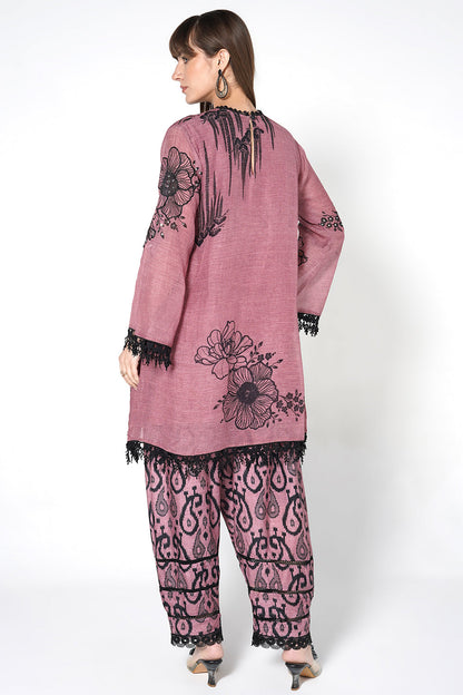Daily Drama Mauve Linen Printed Designer Co-Ord Set