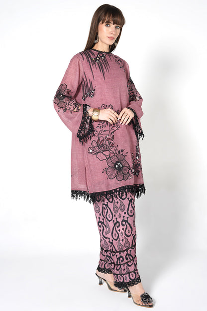 Daily Drama Mauve Linen Printed Designer Co-Ord Set