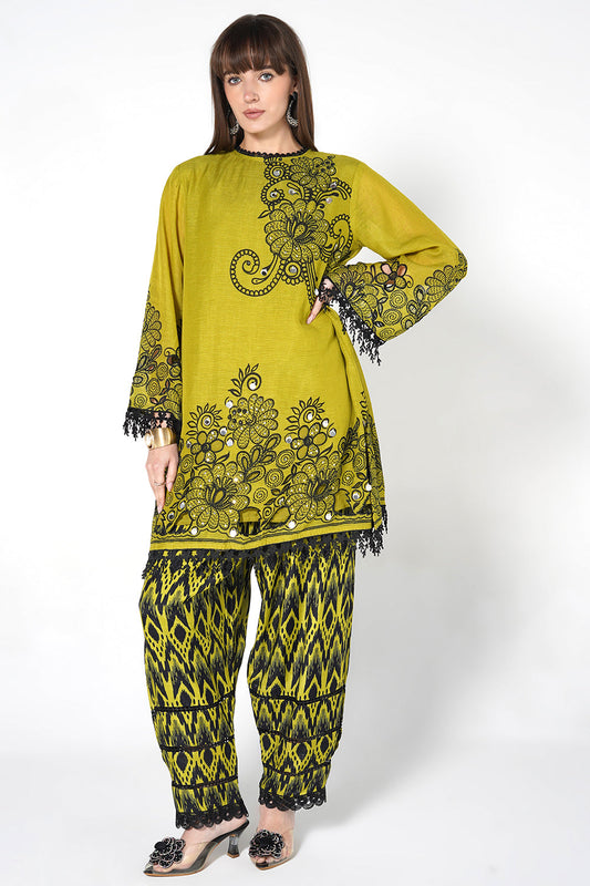 Daily Drama Mehndi Black Linen Designer Co-Ord Set