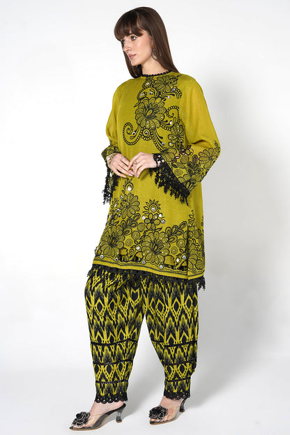 Daily Drama Mehndi Black Linen Designer Co-Ord Set