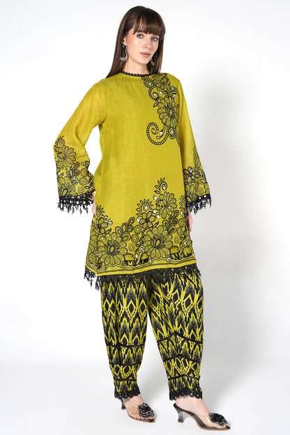 Daily Drama Mehndi Black Linen Designer Co-Ord Set