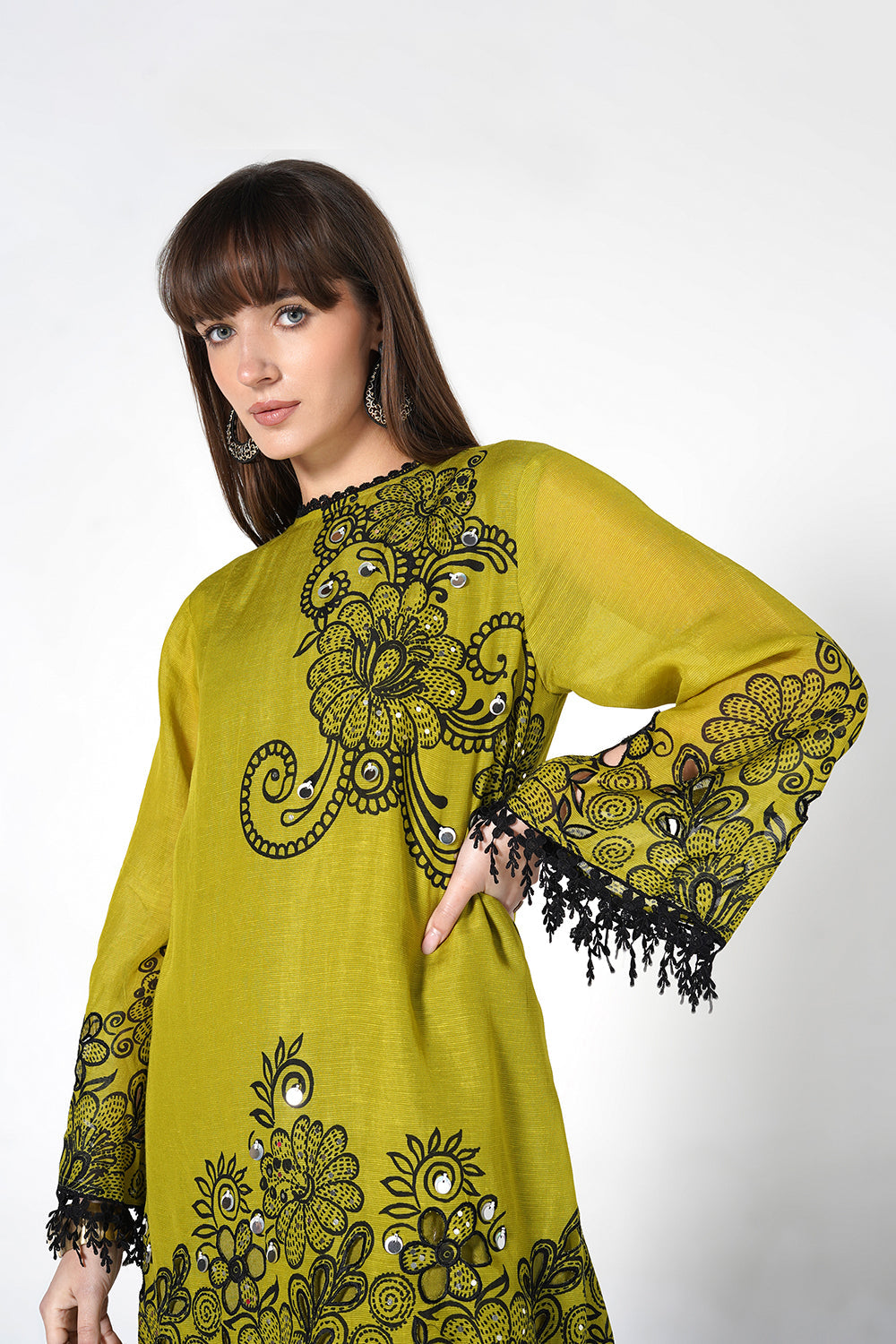 Daily Drama Mehndi Black Linen Designer Co-Ord Set