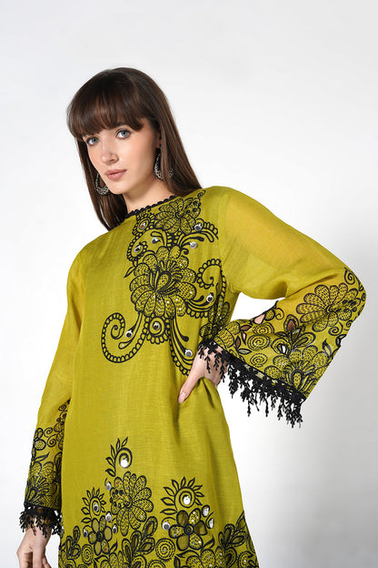 Daily Drama Mehndi Black Linen Designer Co-Ord Set