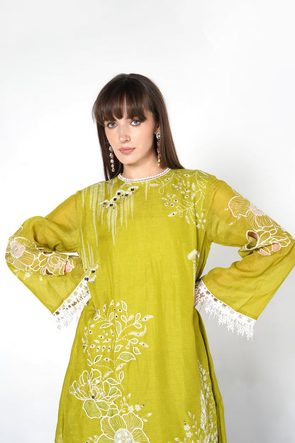 Daily Drama Mehndi Green Linen Designer Co-Ord Set