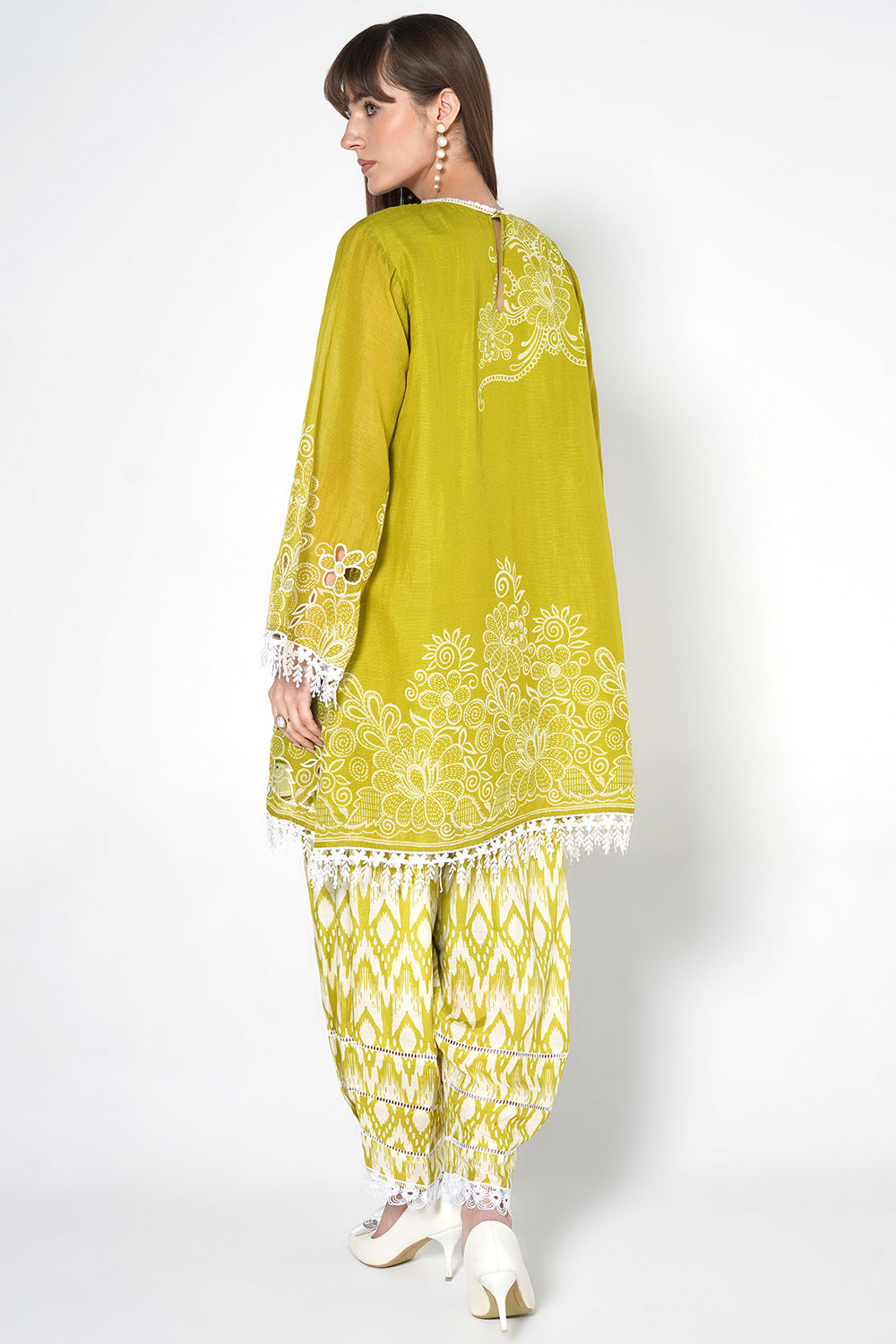 Daily Drama Mehndi White Linen Designer Co-Ord Set