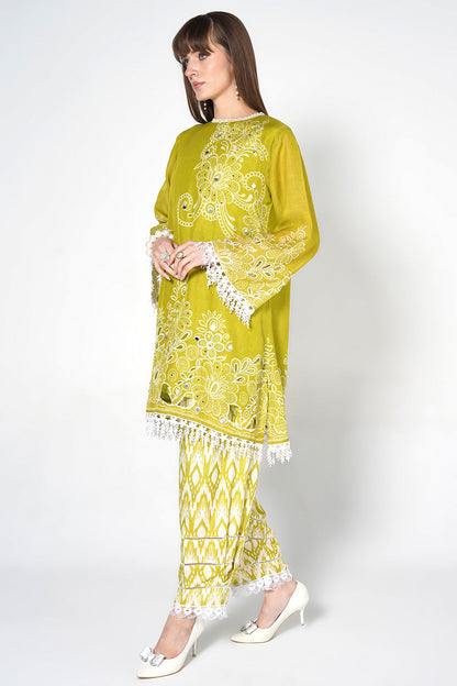 Daily Drama Mehndi White Linen Designer Co-Ord Set