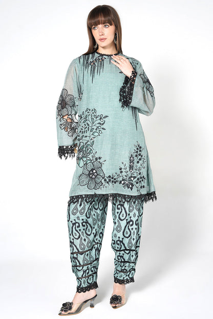 Daily Drama Mint Green Linen Printed Co-Ord Set