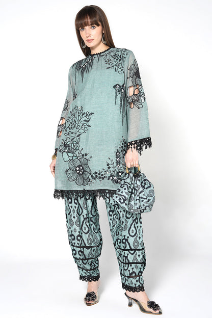 Daily Drama Mint Green Linen Printed Co-Ord Set