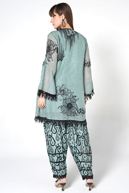 Daily Drama Mint Green Linen Printed Co-Ord Set