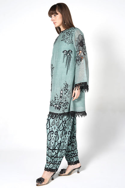 Daily Drama Mint Green Linen Printed Co-Ord Set