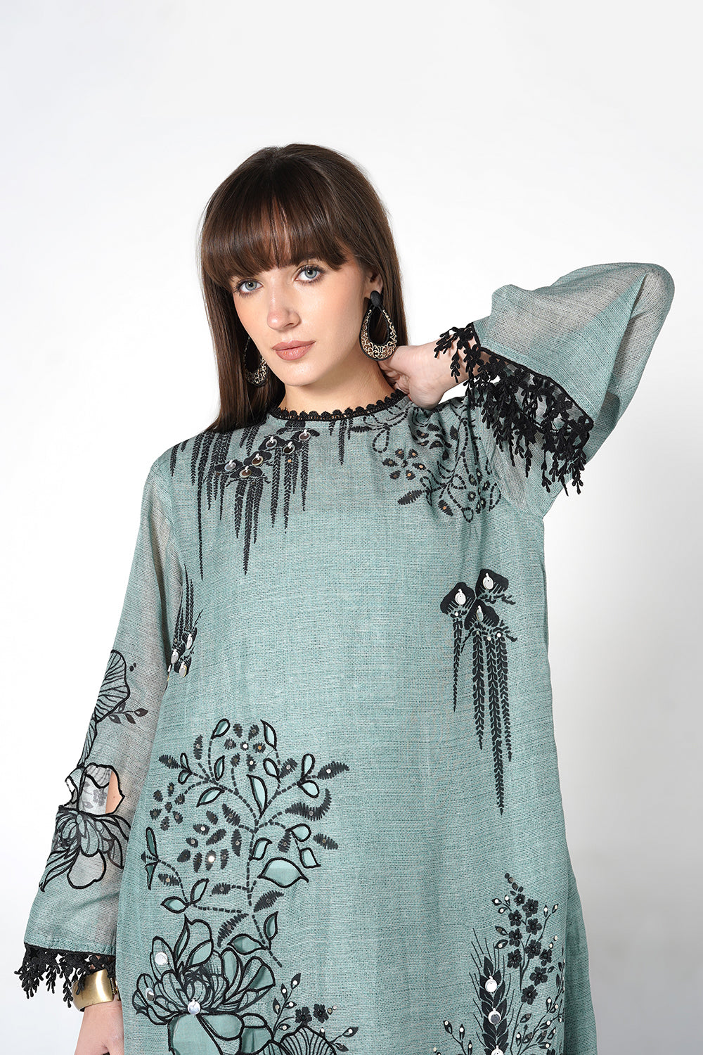 Daily Drama Mint Green Linen Printed Co-Ord Set