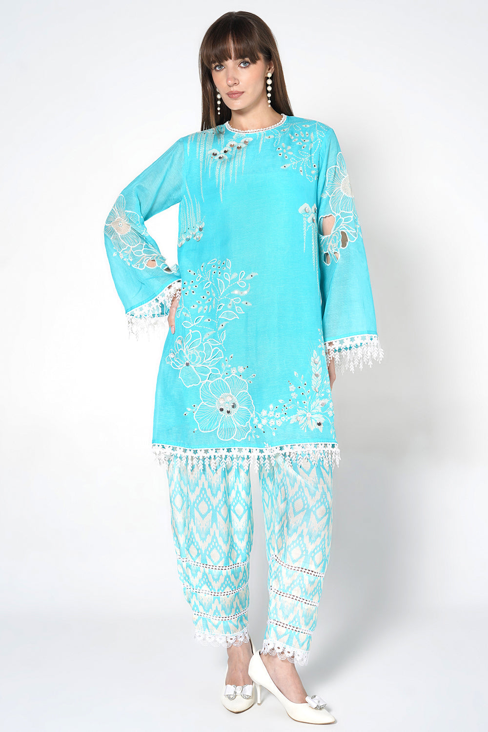 Daily Drama Powder Blue Linen Printed Co-Ord Set