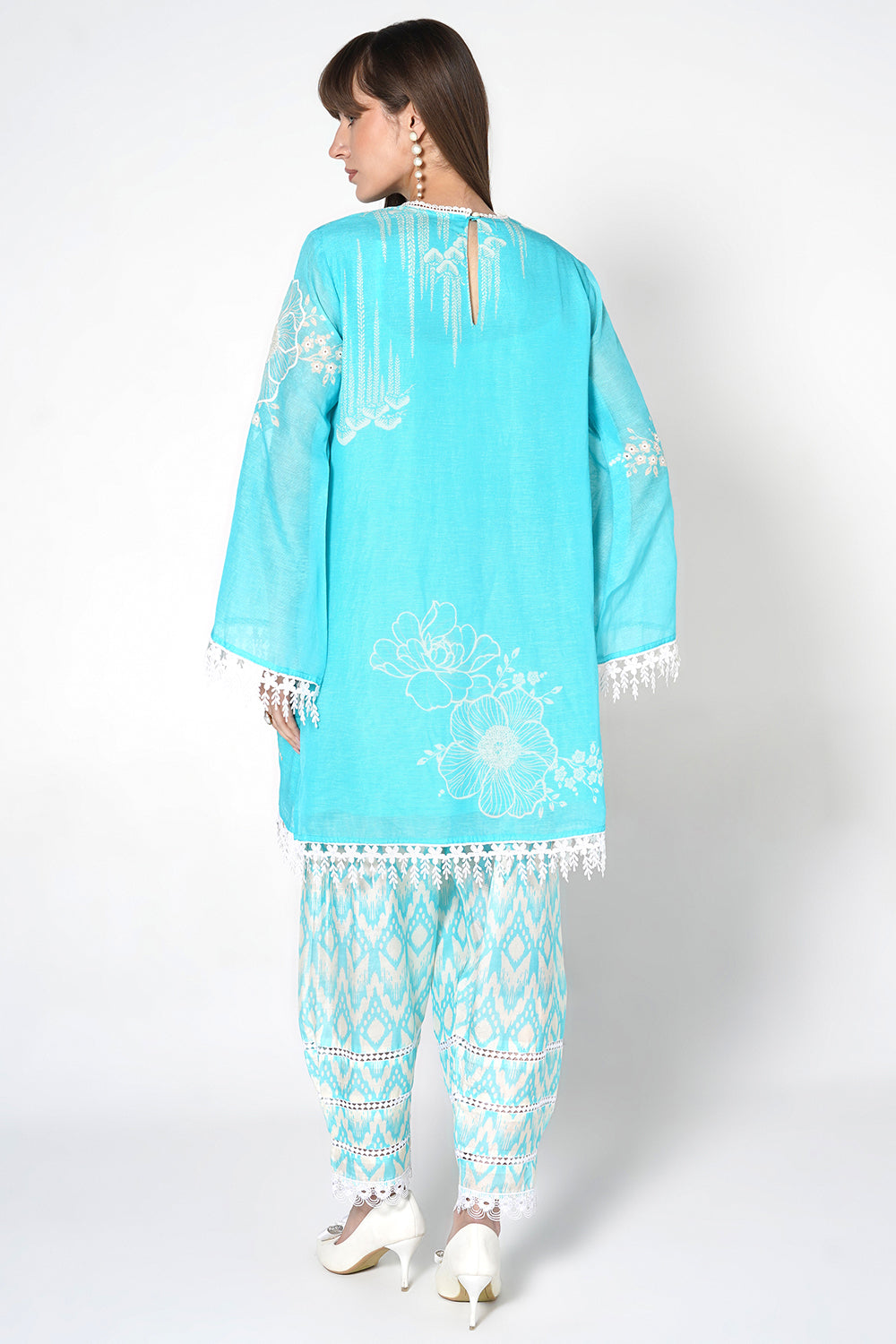 Daily Drama Powder Blue Linen Printed Co-Ord Set