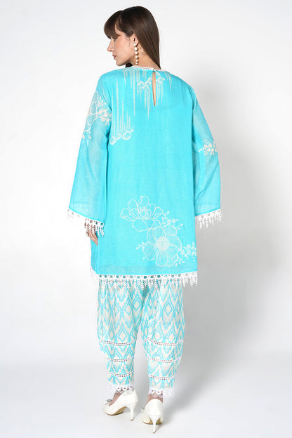 Daily Drama Powder Blue Linen Printed Co-Ord Set