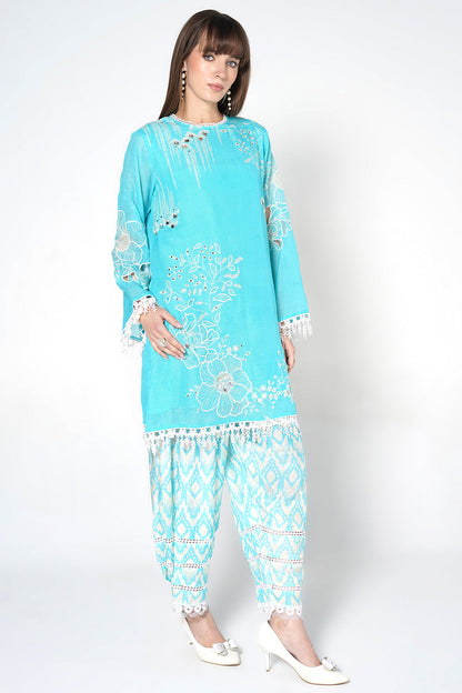 Daily Drama Powder Blue Linen Printed Co-Ord Set