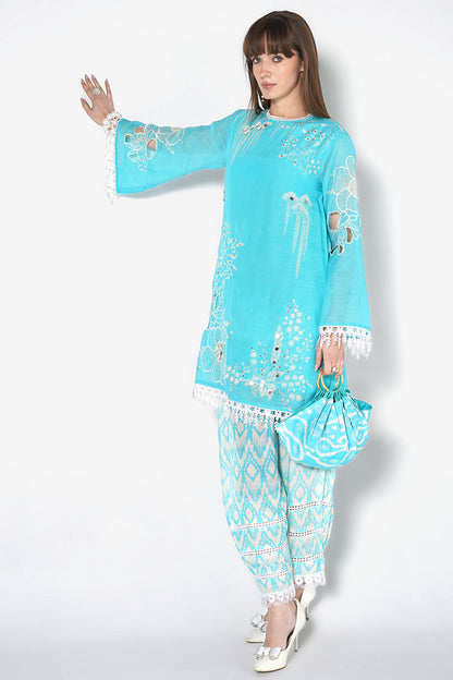 Daily Drama Powder Blue Linen Printed Co-Ord Set