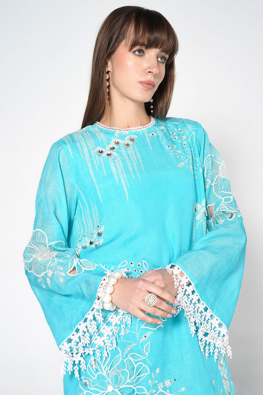 Daily Drama Powder Blue Linen Printed Co-Ord Set