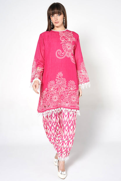 Daily Drama Rani Pink Linen Printed Co-Ord Set