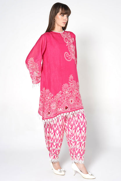 Daily Drama Rani Pink Linen Printed Co-Ord Set