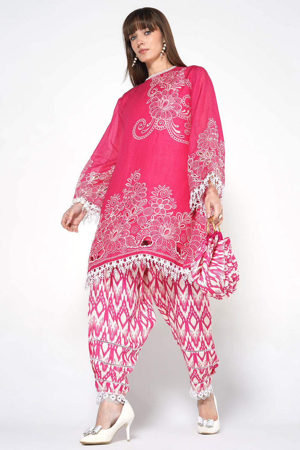 Daily Drama Rani Pink Linen Printed Co-Ord Set